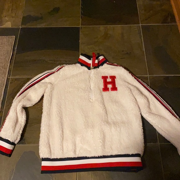 Off White Tommy Hilfiger Size Small Sherpa Half Zip - Picture 1 of 5